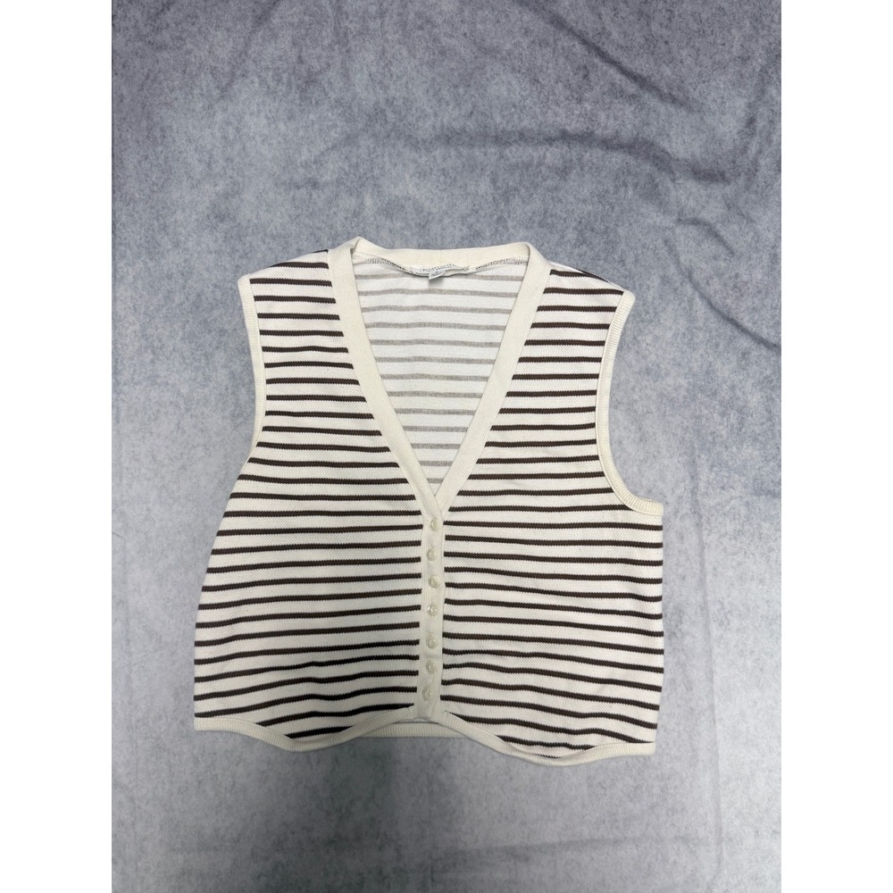 Kirious Los Angeles Brown Cream Striped Knit Crop Sweater Vest Small